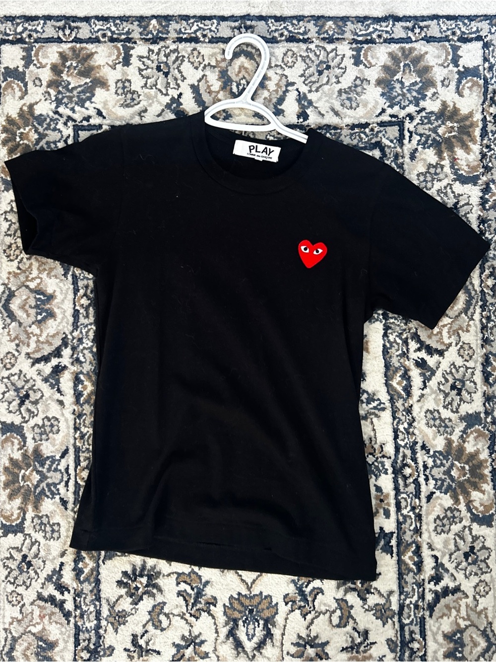 Comme des Garçons Play Black Tee with Red Heart Patch